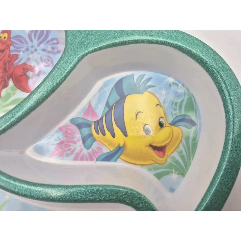 Disney Little Mermaid Glittery Green 3-Section Melamine Child Plate 10x8x1